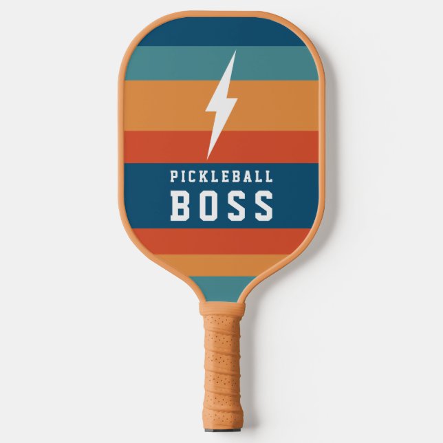 Raquette De Pickleball Pickleball Boss Lightning Bolt Retro Stripes Nom (Recto)