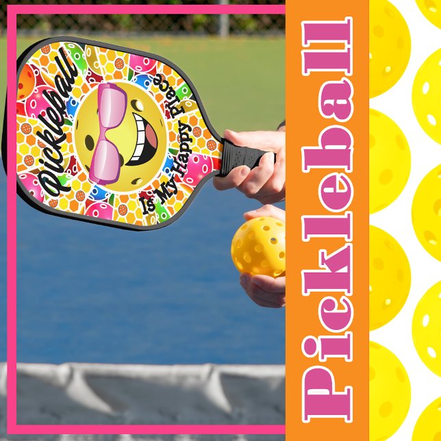Raquette De Pickleball Pickleball est mon endroit heureux, Graphisme colo (Pickleball is My Happy Place, Colorful Graphic Pickleball Paddle)