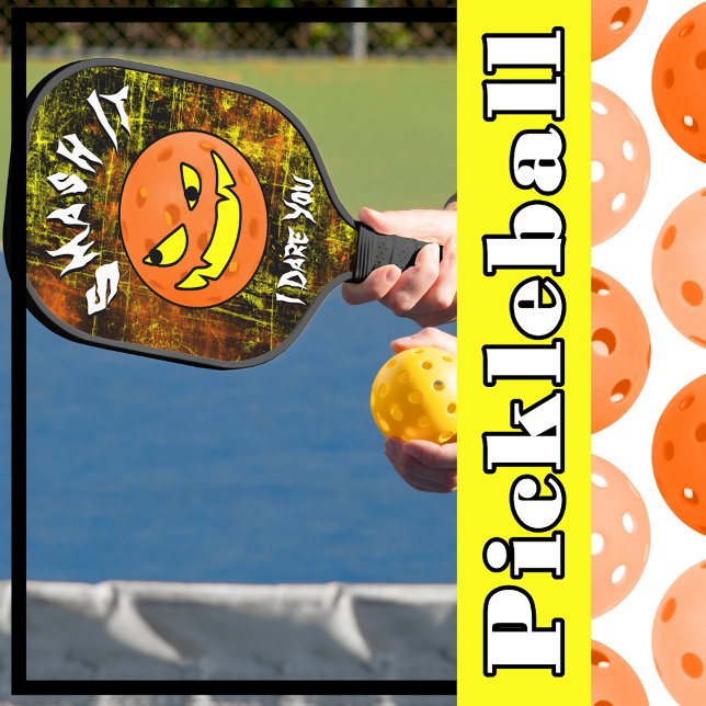 Raquette De Pickleball Pickleball Halloween Citrouille Smash It (Pickleball Smash It I Dare You Grunge Orange Ball Pickleball Paddle)