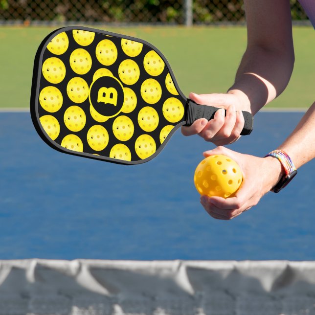 Raquette De Pickleball Pickleball Jaune Noir Personnalisé Monogramme (Insitu)