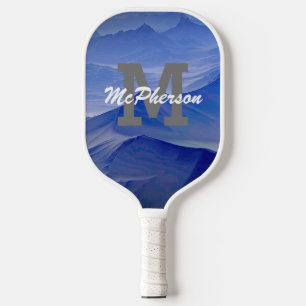 Raquette De Pickleball Pickleball Monogramme et nom Arrière - plan bleu