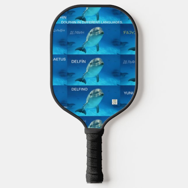 RAQUETTE DE PICKLEBALL PICKLEBALL PADDLE DOLPHIN EN DIFFÉRENTES LANGUES. (Recto)