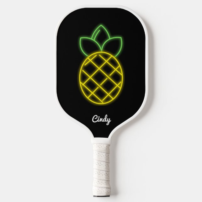 Raquette De Pickleball Pickleball Paddle Personnalisé Ananas Neon Noir (Recto)