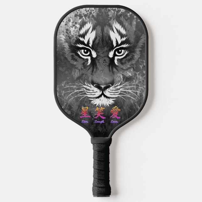 Raquette De Pickleball Pickleball Paddle TIGER EN FLEURS JAPONAISES NOIRE (Recto)