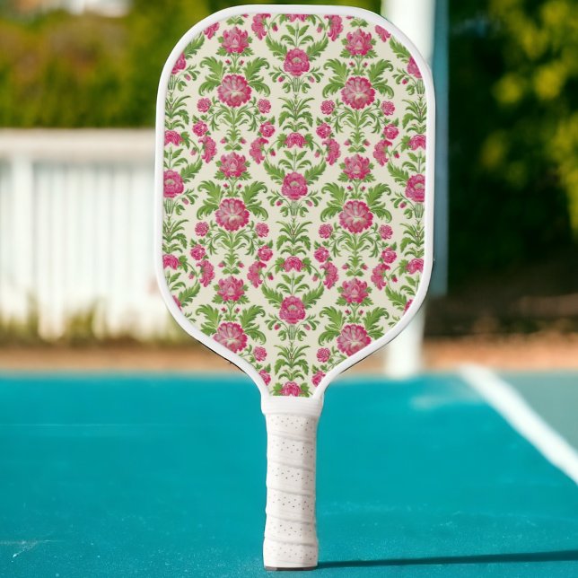 Raquette De Pickleball Pickleball Preppy Paddle rose et vert Damask (Créateur téléchargé)