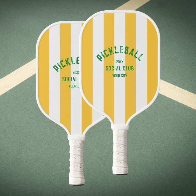 Raquette De Pickleball Pickleball Social Club Custom Yellow Cabana Stripe (Créateur téléchargé)