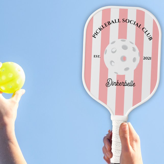 Raquette De Pickleball Pickleball Social Club rayonné Personnalisé (Pickleball Social Club Personalized Paddle with pink stripes. )