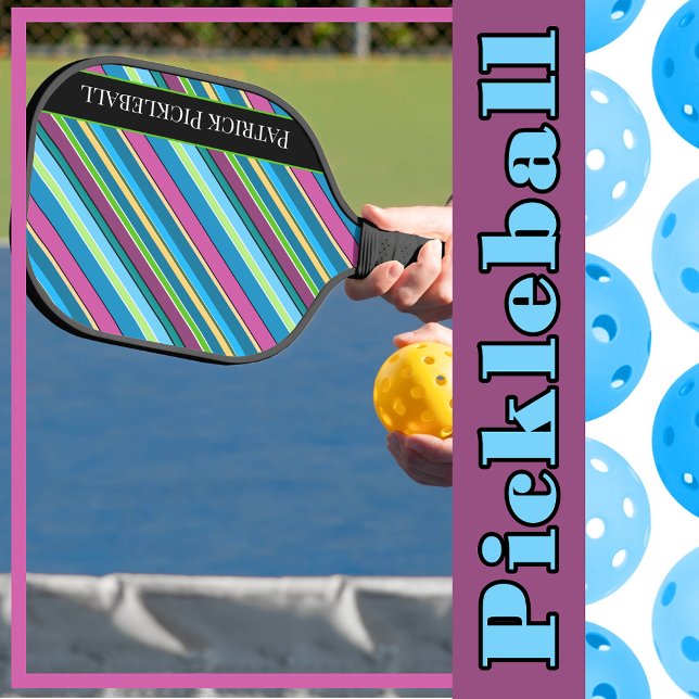 Raquette De Pickleball Pickleball Stripes violet Turquoise Personnalisé (Pickleball Stripes Purple Turquoise Personalized Pickleball Paddle)