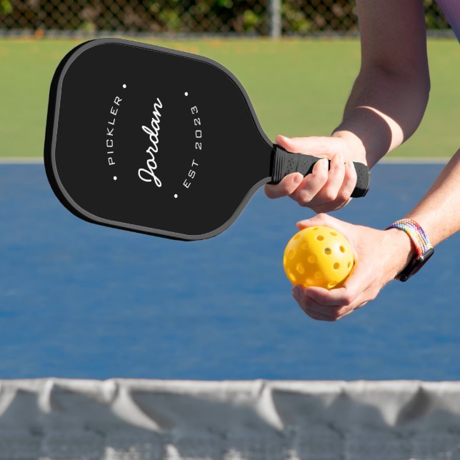 Raquette De Pickleball Pickler nom année Noir Blanc Personnalisé (Insitu)