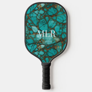 Raquette De Pickleball Pierres Turquoise & Cuir Brown Faux