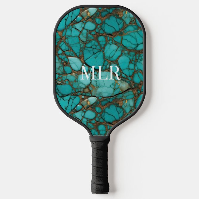 Raquette De Pickleball Pierres Turquoise & Cuir Brown Faux (Recto)