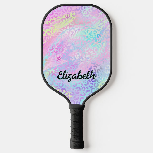 Raquette De Pickleball Pile Iridescente Arc-en-ciel Leopard rose (Recto)