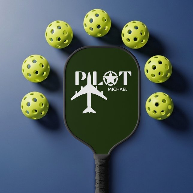 Raquette De Pickleball Pilot Typography & Airplane Funny Personalized (Créateur téléchargé)