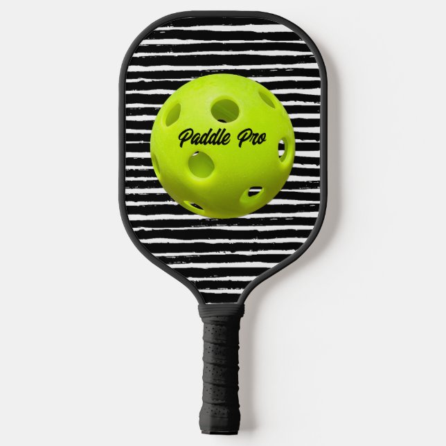Raquette De Pickleball Pinceau noir, blanc Rayures Paddle Pro/ Princesse (Verso)