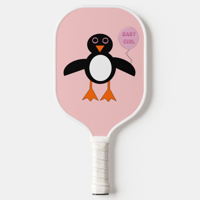 Raquette De Pickleball Pingouin mignon rose bébé fille (Recto)