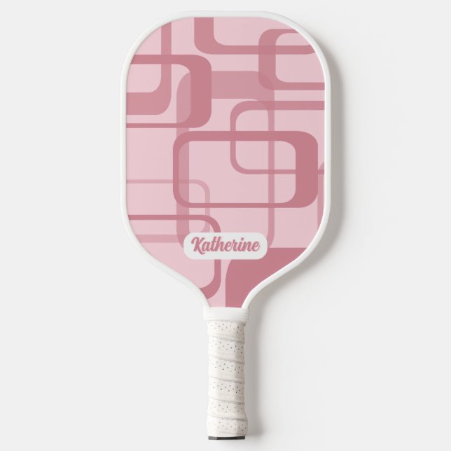 Raquette De Pickleball Pink 60's 70's Abstrait nom Motif (Recto)