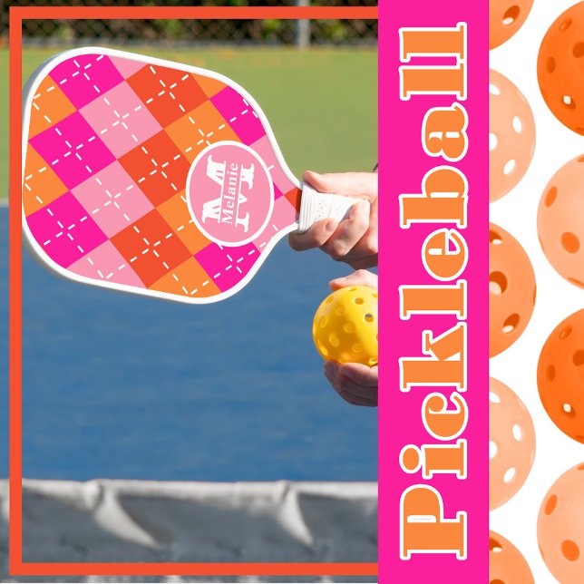 Raquette De Pickleball Pink and Orange Preppy Sporty Personnalisé (Créateur téléchargé)