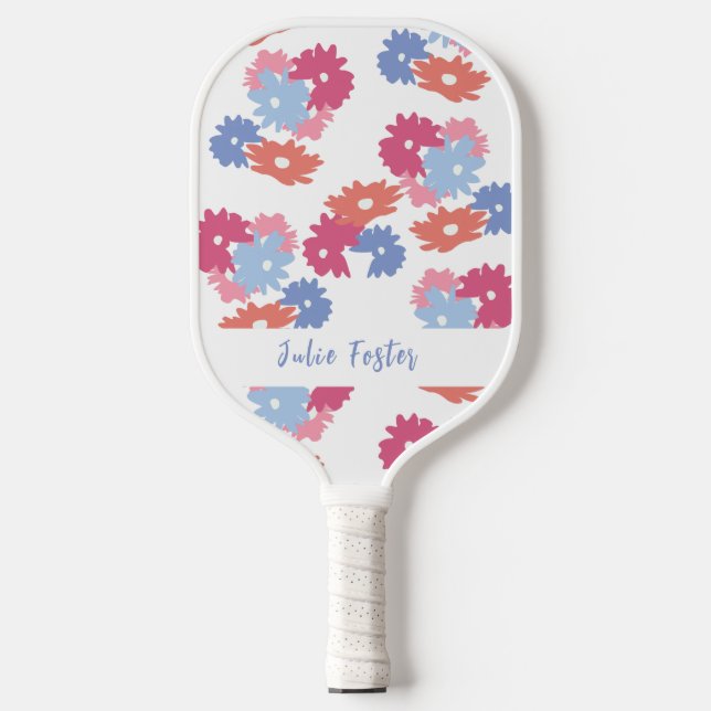 Raquette De Pickleball Pink Blue Patel Floral Personnalisé (Recto)