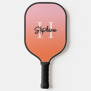 Raquette De Pickleball Pink Coral and Orange Ombre Monogram