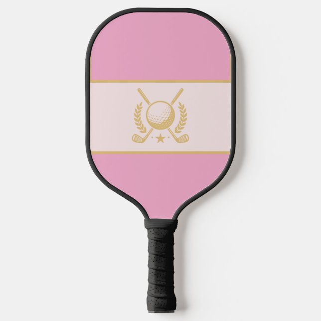 Raquette De Pickleball Pink & Gold Elegant Laurel Crest Design (Recto)