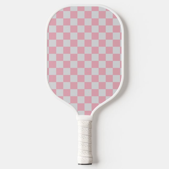 Raquette De Pickleball Pink + Grey Check À damiers Checkerboard Motif (Recto)