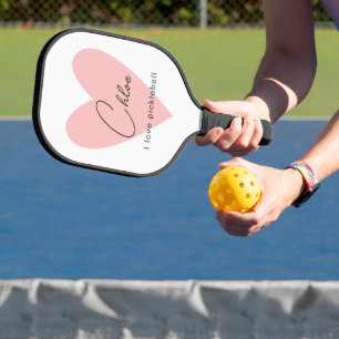 Raquette De Pickleball Pink Heart I Love Pickleball Nom personnalisé