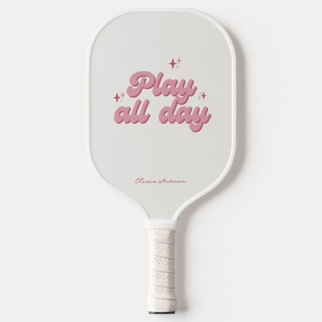 Raquette De Pickleball Pink Play All Day Retro Nom personnalisé (Recto)