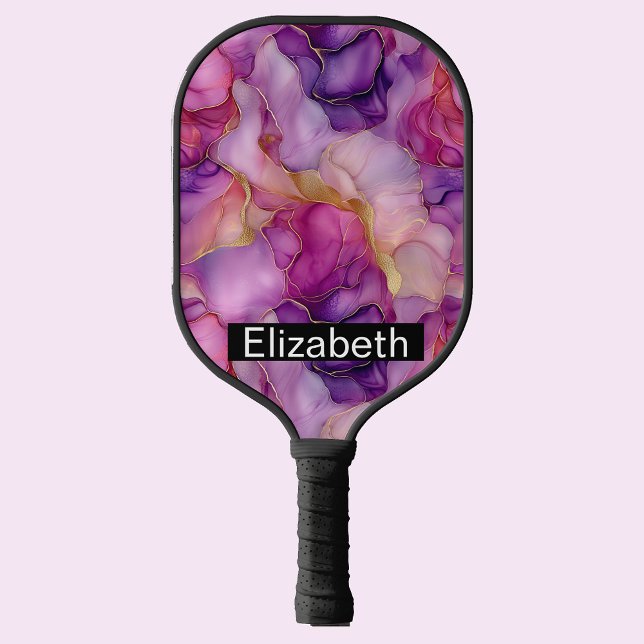 Raquette De Pickleball Pink, Purple and Gold Alcohol Ink Personalized (Créateur téléchargé)