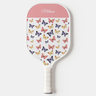 Raquette De Pickleball Pink Purple Butterflies Monogram Custom Name