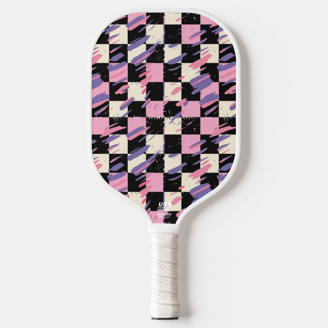 Raquette De Pickleball Pink & Purple Retro Checkered Pickleball Paddle (Recto)