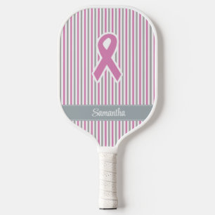 Raquette De Pickleball Pink & Silver Stripes nom personnalisé