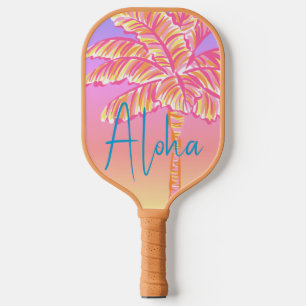 Raquette De Pickleball Pink Tropical Coucher de soleil Palm Tree Aloha Ex