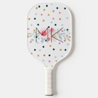 Raquette De Pickleball Pivoine Monogramme Faux Or à Points Polka Arc-en-C