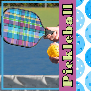 Raquette De Pickleball Plaid Blue, violet, vert, jaune Turquoise Madras