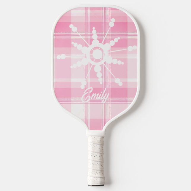 Raquette De Pickleball Plaid flocon de neige rose Coquette Nom (Recto)
