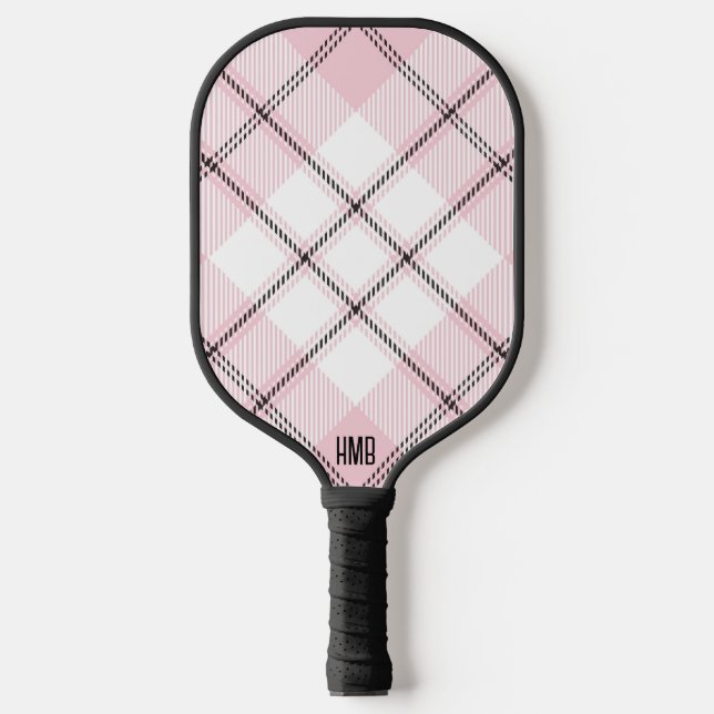 Raquette De Pickleball Plaid rose noir et blanc personnalisé (Recto)