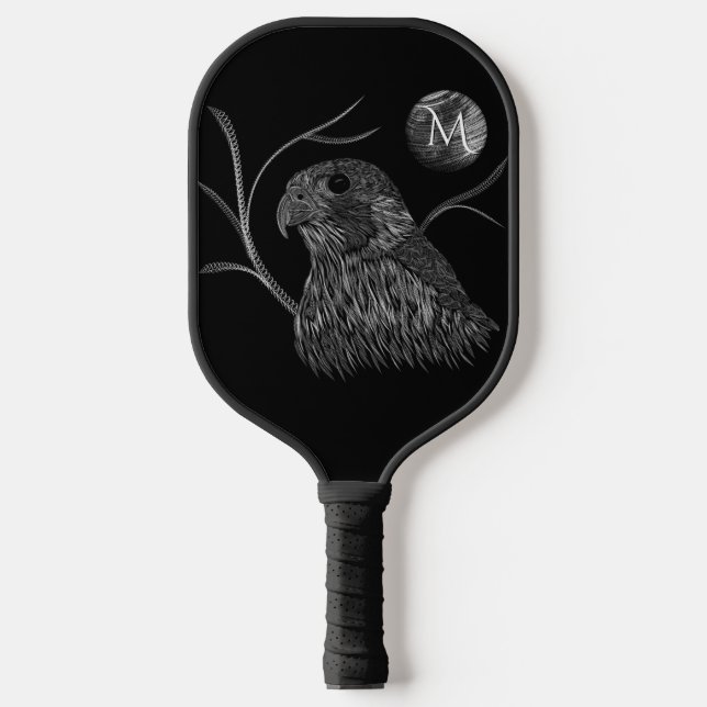Raquette De Pickleball Pleine lune de faucon Monogramme noir (Recto)