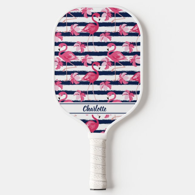 Raquette De Pickleball Plumeria Fleurs Flamant rose rose Marine Bleu Fill (Recto)