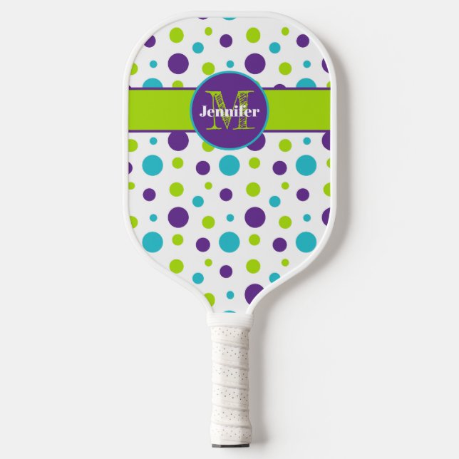 Raquette De Pickleball Pointe Polka personnalisée, Chaux Carré, Violet, T (Recto)