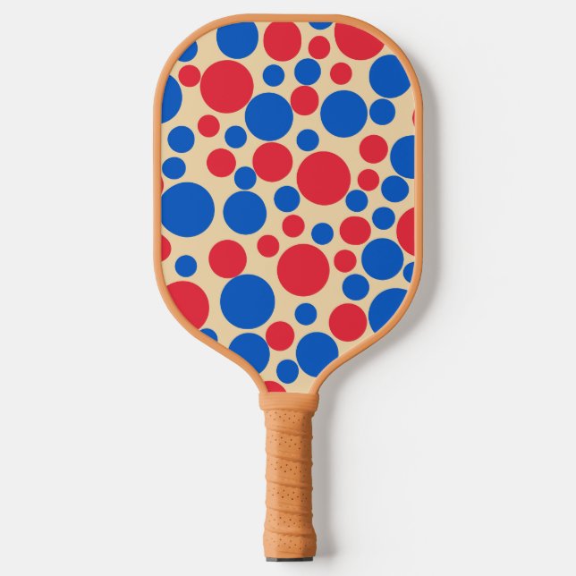 Raquette De Pickleball Points Rouge Et Bleu Sur Tan (Recto)