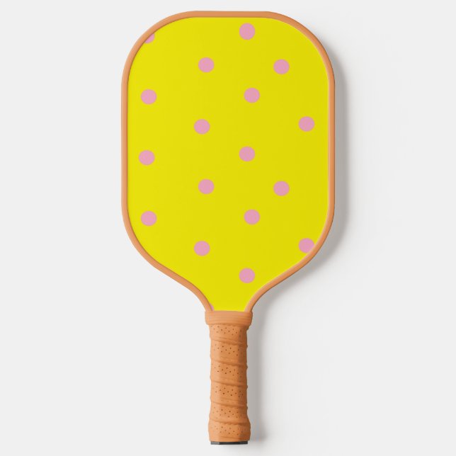 Raquette De Pickleball Pois roses sur jaune (Recto)