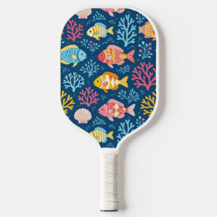 Raquette De Pickleball Poisson et corail bleu nautique