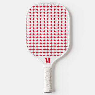 Raquette De Pickleball Polka Dot Rouge et blanc Monogramme moderne