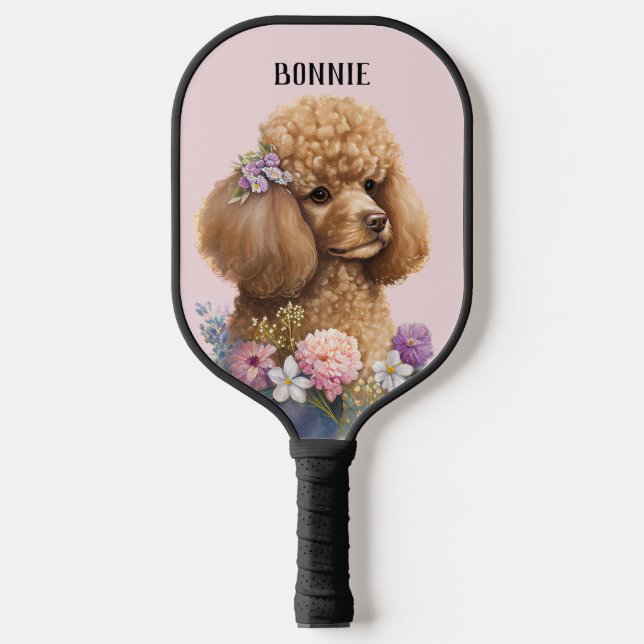 Raquette De Pickleball Poodle Floral Chien rose mignon Whimsical Personna (Recto)