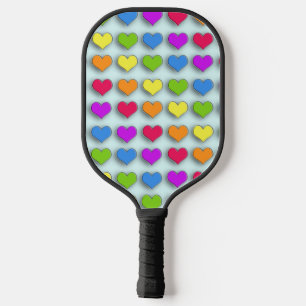 Raquette De Pickleball Poppin Retro Hearts Fun Rainbow Motif