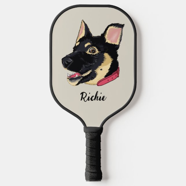 Raquette De Pickleball Portrait de chien mignon berger allemand nom de ch (Recto)