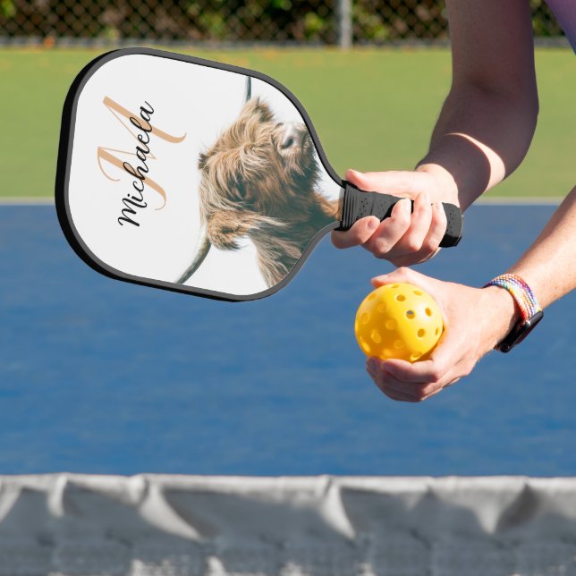 Raquette De Pickleball Portrait de vache Highland nom personnalisé monogr (Insitu)