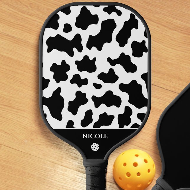 Raquette De Pickleball Poster de animal de vache Motif tacheté noir et bl (cow print pickleball paddle)