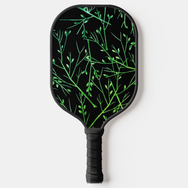 Raquette De Pickleball Pousses vertes sur fond noir (Recto)