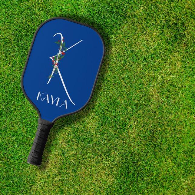 Raquette De Pickleball Premier K monogramme aquarelle rouge floral grand- (Créateur téléchargé)